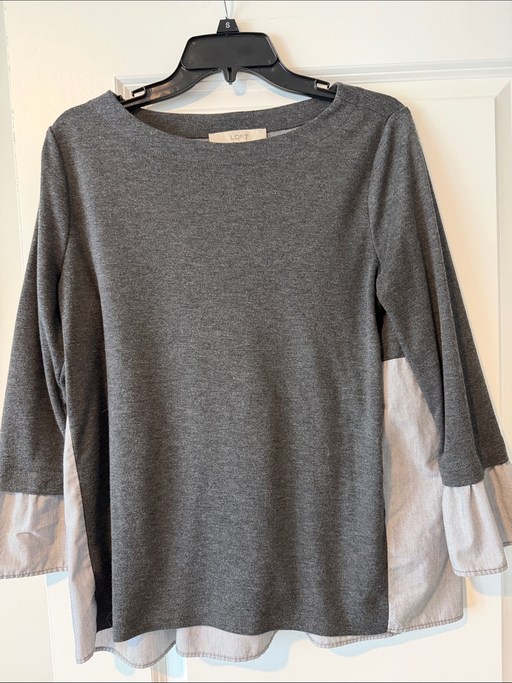 LOFT Gray Pullover with Layered Shirt-Trim